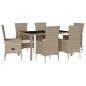 Preview: 7-tlg. Garten-Essgruppe mit Kissen Beige Poly Rattan