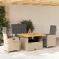 Preview: ARDEBO.de - 4-tlg. Garten-Essgruppe mit Kissen Beige Poly Rattan