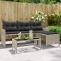 Preview: ARDEBO.de - Gartensofa in L-Form mit Tisch und Kissen Hellgrau Poly Rattan