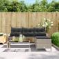 Preview: Gartensofa in L-Form mit Tisch und Kissen Hellgrau Poly Rattan