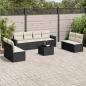 Preview: ARDEBO.de - 9-tlg. Garten-Sofagarnitur mit Kissen Schwarz Poly Rattan