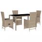 Preview: 5-tlg. Garten-Essgruppe mit Kissen Beige Poly Rattan