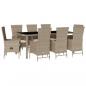 Preview: 9-tlg. Garten-Essgruppe mit Kissen Beige Poly Rattan