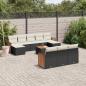 Preview: ARDEBO.de - 11-tlg. Garten-Sofagarnitur mit Kissen Schwarz Poly Rattan