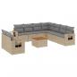 Preview: 10-tlg. Garten-Sofagarnitur mit Kissen Beige Poly Rattan