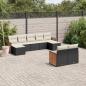 Preview: ARDEBO.de - 9-tlg. Garten-Sofagarnitur mit Kissen Schwarz Poly Rattan