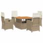 Preview: 5-tlg. Garten-Essgruppe mit Kissen Beige Poly Rattan