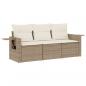 Preview: 3-tlg. Garten-Sofagarnitur mit Kissen Beige Poly Rattan