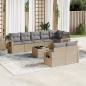 Preview: ARDEBO.de - 9-tlg. Garten-Sofagarnitur mit Kissen Beige Poly Rattan