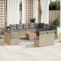 Preview: ARDEBO.de - 13-tlg. Garten-Sofagarnitur mit Kissen Beige Poly Rattan