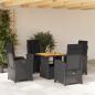 Preview: ARDEBO.de - 5-tlg. Garten-Essgruppe mit Kissen Schwarz Poly Rattan