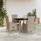 Preview: ARDEBO.de - 5-tlg. Garten-Essgruppe mit Kissen Beige Poly Rattan