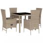 Preview: 5-tlg. Garten-Essgruppe mit Kissen Beige Poly Rattan