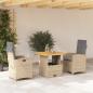 Preview: ARDEBO.de - 3-tlg. Garten-Essgruppe mit Kissen Beige Poly Rattan