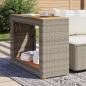 Preview: Garten-Beistelltisch mit Holzplatte Grau Poly Rattan