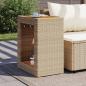 Preview: Garten-Beistelltisch mit Holzplatte Beige Poly Rattan