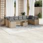 Preview: ARDEBO.de - 11-tlg. Garten-Sofagarnitur mit Kissen Beige Poly Rattan