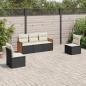 Preview: ARDEBO.de - 5-tlg. Garten-Sofagarnitur mit Kissen Schwarz Poly Rattan