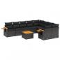 Preview: 10-tlg. Garten-Sofagarnitur mit Kissen Schwarz Poly Rattan