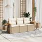 Preview: ARDEBO.de - 3-tlg. Garten-Sofagarnitur mit Kissen Beige Poly Rattan