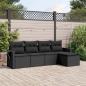 Preview: ARDEBO.de - 5-tlg. Garten-Sofagarnitur mit Kissen Schwarz Poly Rattan