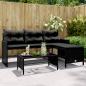 Preview: ARDEBO.de - Gartensofa in L-Form mit Tisch und Kissen Schwarz Poly Rattan