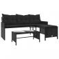 Preview: Gartensofa in L-Form mit Tisch und Kissen Schwarz Poly Rattan