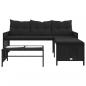 Preview: Gartensofa in L-Form mit Tisch und Kissen Schwarz Poly Rattan