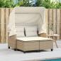 Preview: Gartensofa 2-Sitzer mit Dach und Hockern Beige Poly Rattan