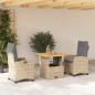 Preview: ARDEBO.de - 3-tlg. Garten-Essgruppe mit Kissen Beige Poly Rattan