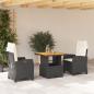 Preview: ARDEBO.de - 3-tlg. Garten-Essgruppe mit Kissen Schwarz Poly Rattan