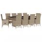 Preview: 11-tlg. Garten-Essgruppe mit Kissen Beige Poly Rattan