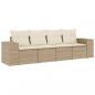 Preview: 4-tlg. Garten-Sofagarnitur mit Kissen Beige Poly Rattan