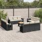 Preview: ARDEBO.de - 13-tlg. Garten-Sofagarnitur mit Kissen Schwarz Poly Rattan