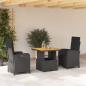 Preview: ARDEBO.de - 3-tlg. Garten-Essgruppe mit Kissen Schwarz Poly Rattan