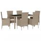 Preview: 7-tlg. Garten-Essgruppe mit Kissen Beige Poly Rattan