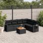 Preview: ARDEBO.de - 7-tlg. Garten-Sofagarnitur mit Kissen Schwarz Poly Rattan