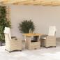 Preview: ARDEBO.de - 3-tlg. Garten-Essgruppe mit Kissen Beige Poly Rattan