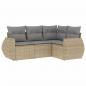 Preview: 4-tlg. Garten-Sofagarnitur mit Kissen Beige Poly Rattan