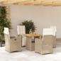 Preview: ARDEBO.de - 5-tlg. Garten-Essgruppe mit Kissen Beige Poly Rattan