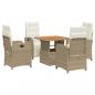 Preview: 5-tlg. Garten-Essgruppe mit Kissen Beige Poly Rattan