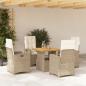 Preview: ARDEBO.de - 5-tlg. Garten-Essgruppe mit Kissen Beige Poly Rattan