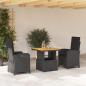 Preview: ARDEBO.de - 3-tlg. Garten-Essgruppe mit Kissen Schwarz Poly Rattan