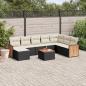 Preview: ARDEBO.de - 9-tlg. Garten-Sofagarnitur mit Kissen Schwarz Poly Rattan