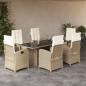 Preview: ARDEBO.de - 7-tlg. Garten-Essgruppe mit Kissen Beige Poly Rattan