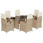 Preview: 7-tlg. Garten-Essgruppe mit Kissen Beige Poly Rattan