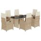 Preview: 7-tlg. Garten-Essgruppe mit Kissen Beige Poly Rattan