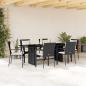 Preview: ARDEBO.de - 7-tlg. Garten-Essgruppe mit Kissen Schwarz Poly Rattan