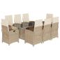 Preview: 9-tlg. Garten-Essgruppe mit Kissen Beige Poly Rattan