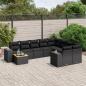 Preview: ARDEBO.de - 10-tlg. Garten-Sofagarnitur mit Kissen Schwarz Poly Rattan